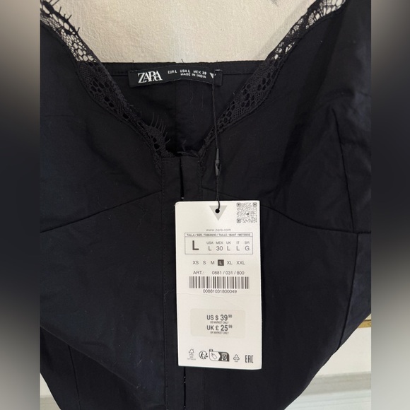ZARA Black Corset Lace Edge Tank Top NWT Size - Picture 4 of 5